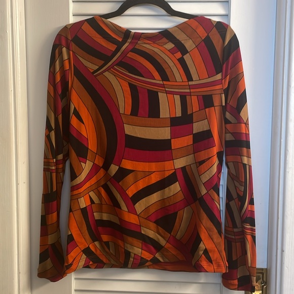 Mesh MCM Print Blouse; Lined Body, Unlined Long Sleeves. M/L 18” Pit to Pit - Picture 5 of 5